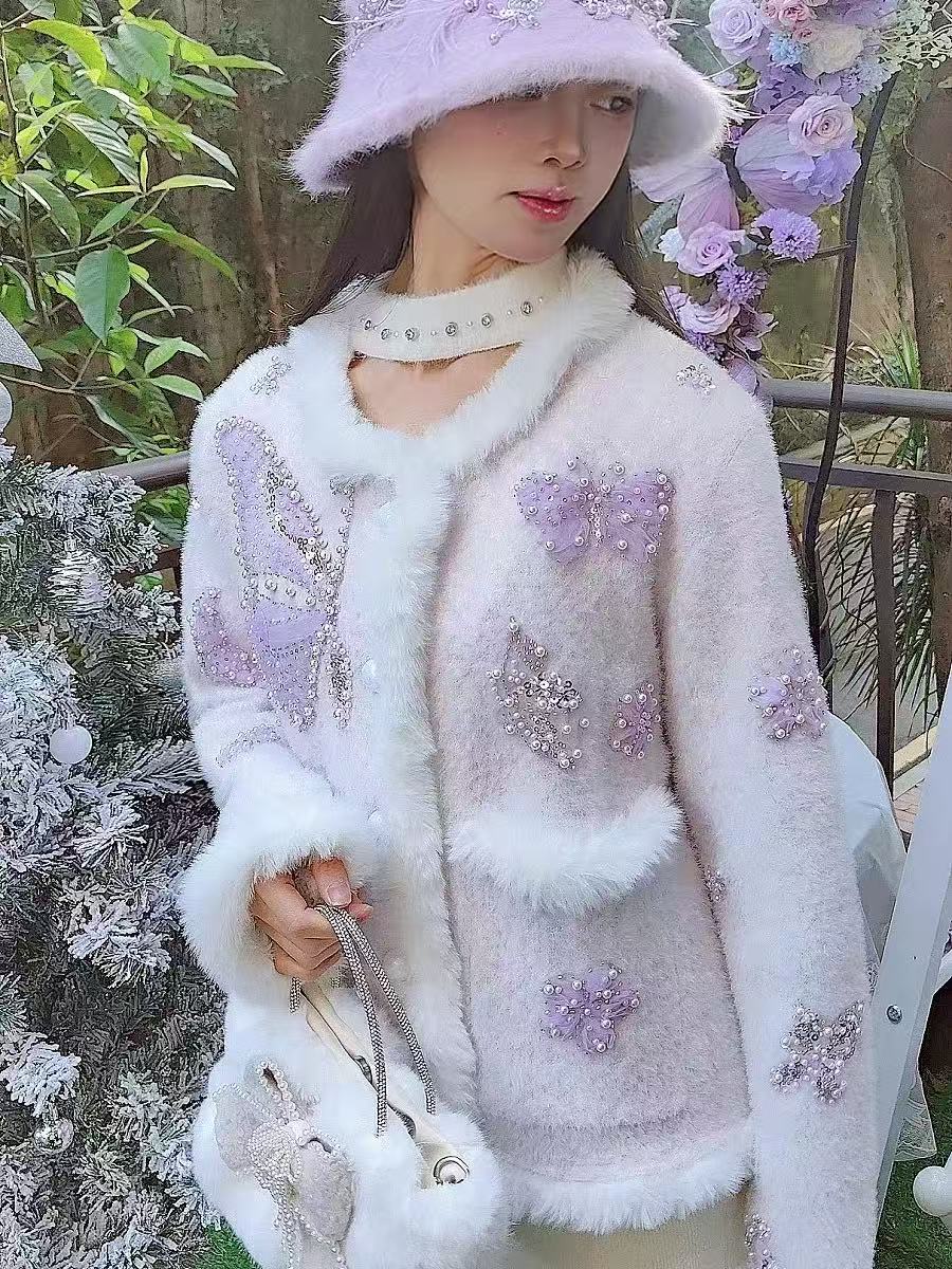 Luxury Style Pearls Beads Stit - огляд і ціна Wool Coat Peacoat