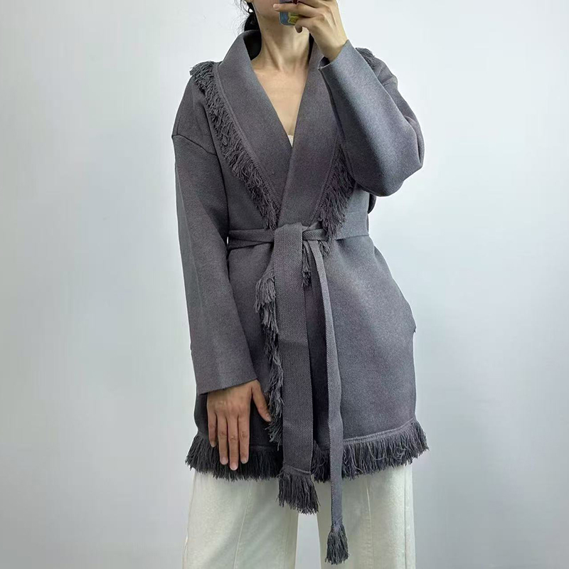 Ladies fringed long wool knit  - огляд і ціна Wool Coat Peacoat